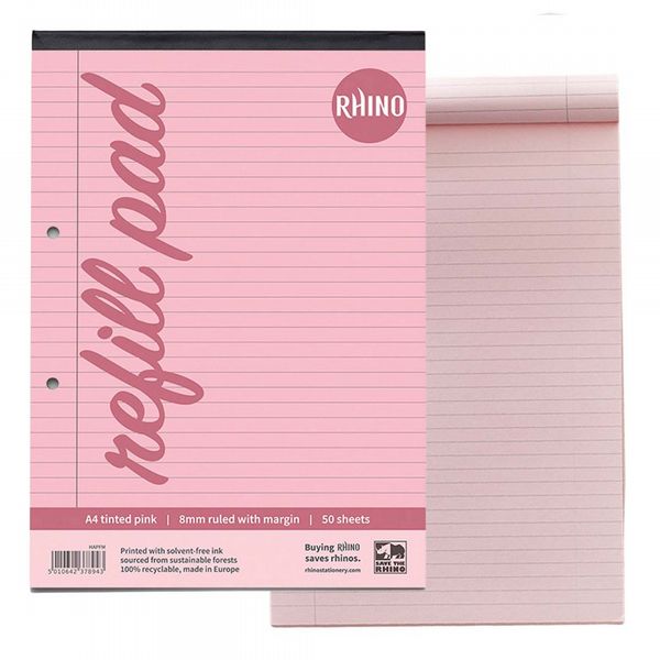 RHINO A4 Special Refill Pad 50 Leaf, Pink Tinted Paper, F8M