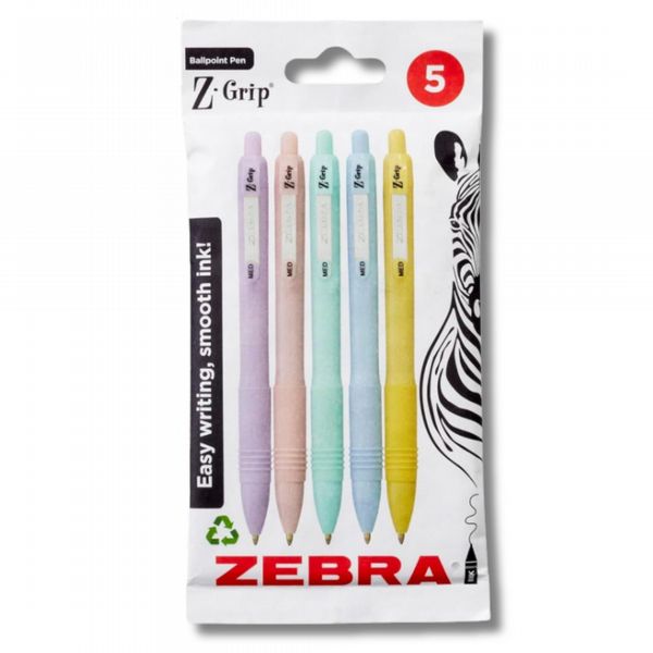 Zebra Pen Z-GRIP Smooth Ballpoint Pens Black Ink 5pk - Pastel Barrel