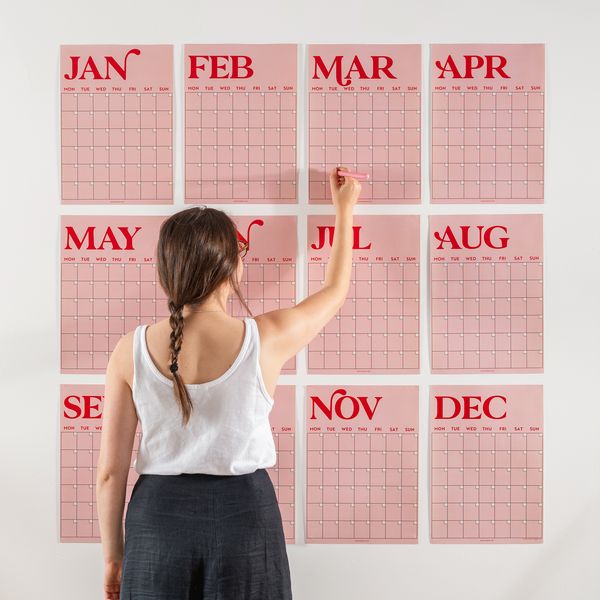 Large Monthly Undated A3 Wall Planner | 12 Pages | Pink & Red