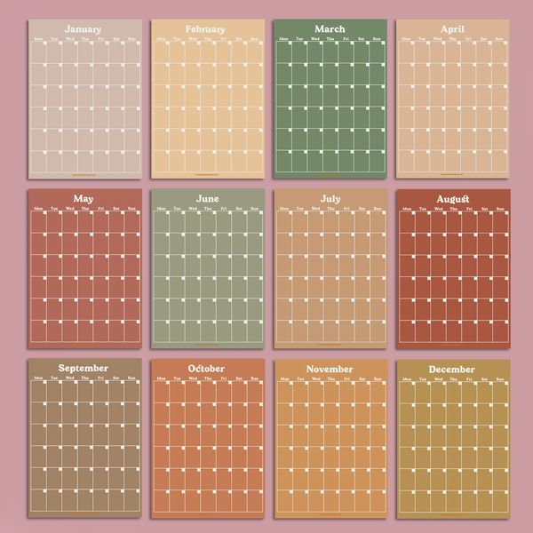 Large Monthly Undated A3 Wall Planner | 12 Pages | Muted