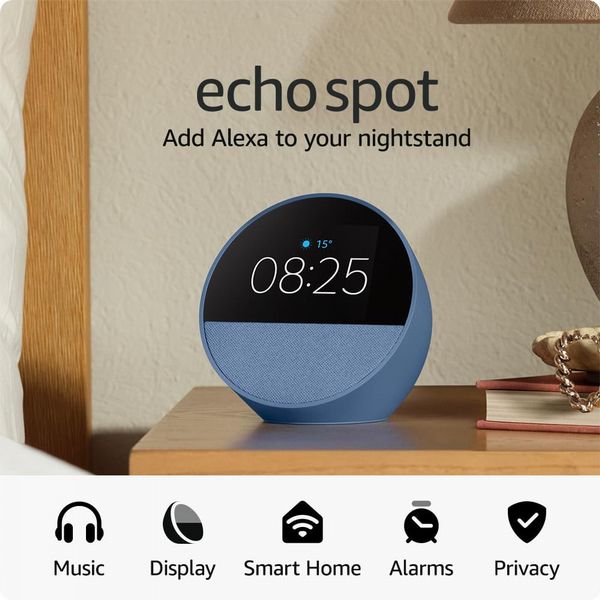 All-New Echo Spot Smart Alarm Clock Ocean Blue
